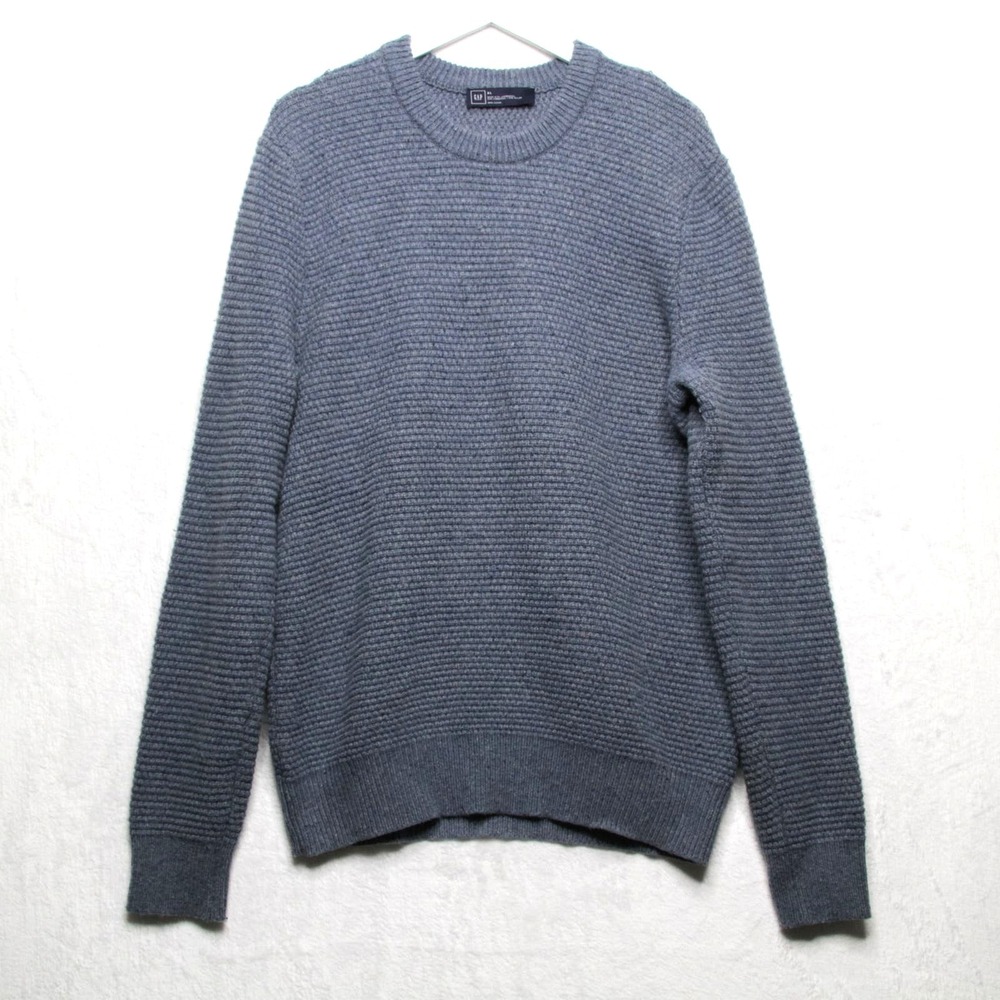 GAP Lambswool Heavyweight Pullover Sweater Textured Knit Slate Blue Mens Sz XL